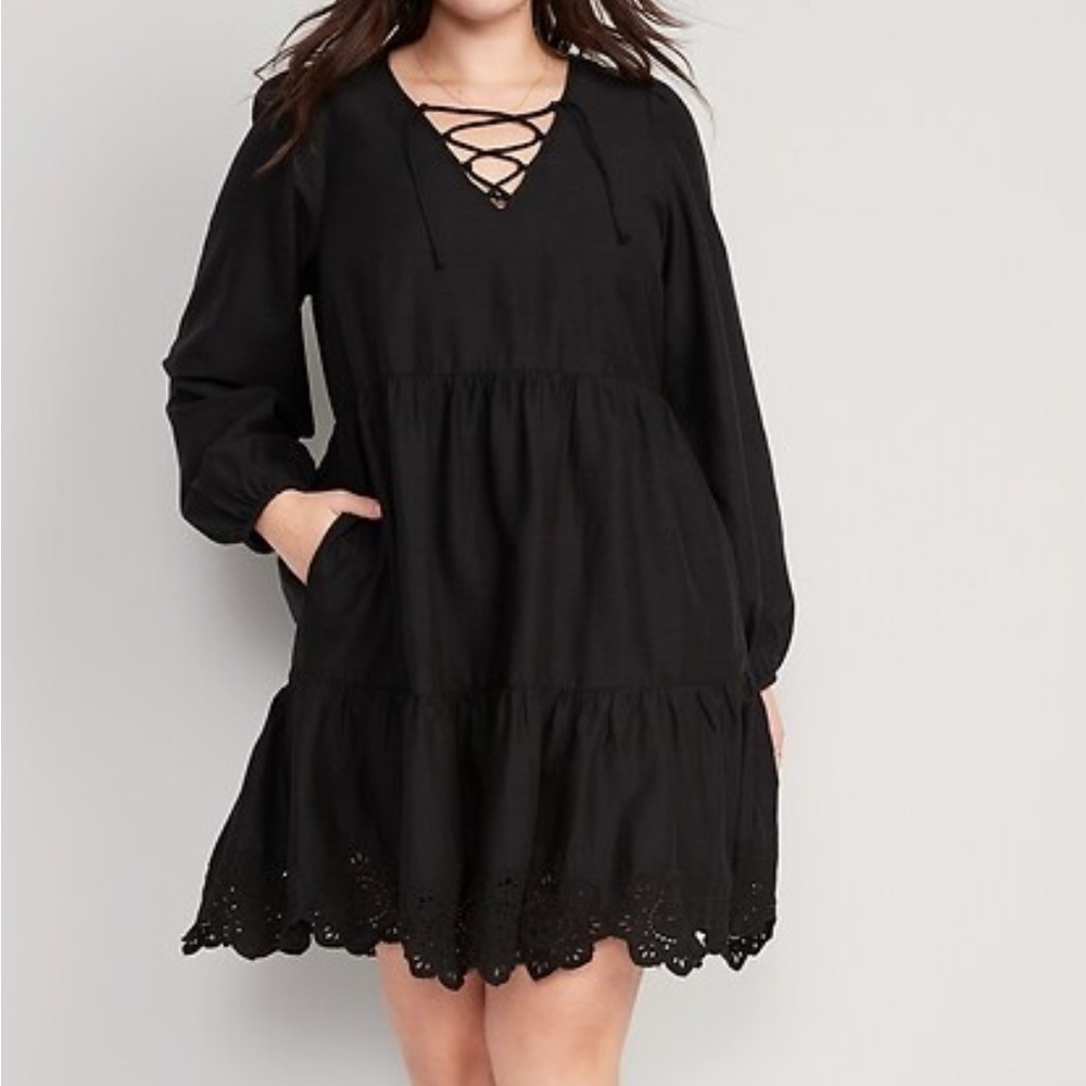 Old Navy Tiered Lace-Up Mini Swing Dress